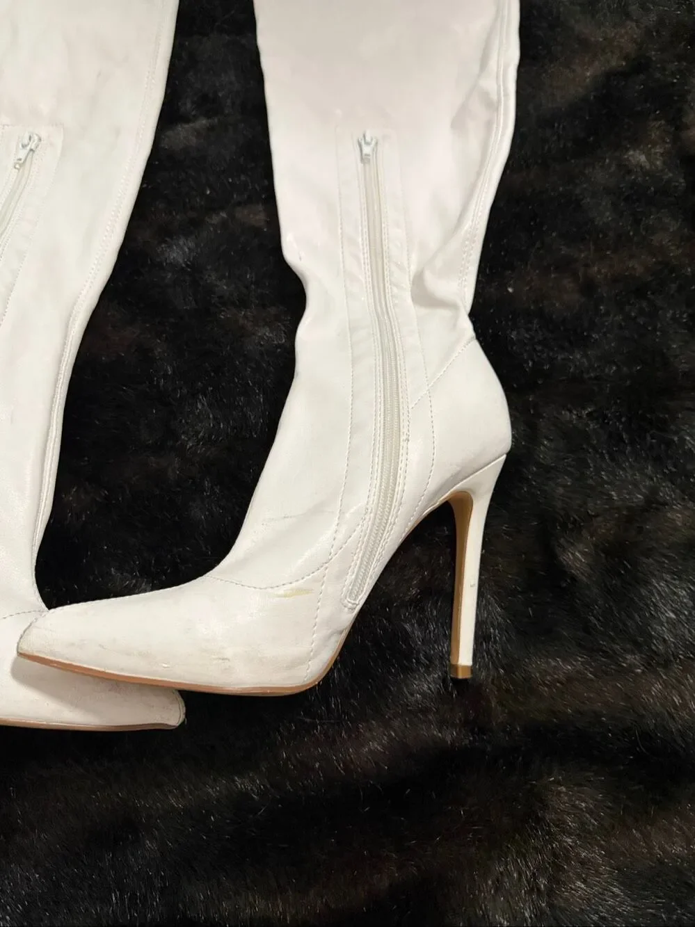 Liliana White faux leather over the knee boots with zipper detail 7.5